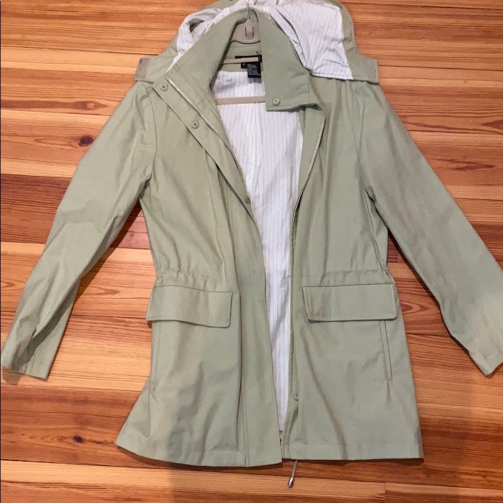 Etcetera pea green hooded rain jacked